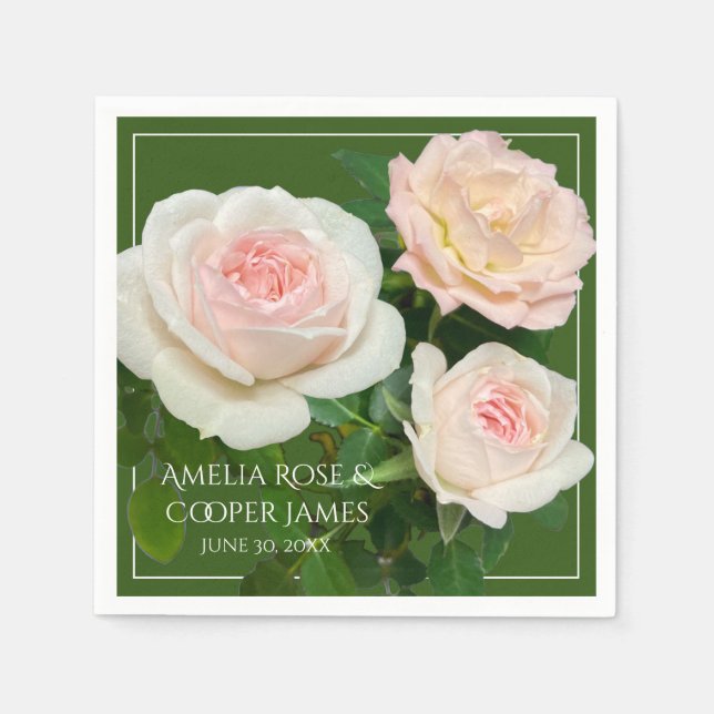 Servilleta De Papel Elegante rosa melocotón blanco rosas floral (Anverso)