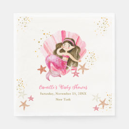 Servilleta De Papel Elegante rosa Mermaid Ocean Starfish Baby Shower