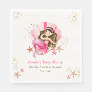Servilleta De Papel Elegante rosa Mermaid Ocean Starfish Baby Shower