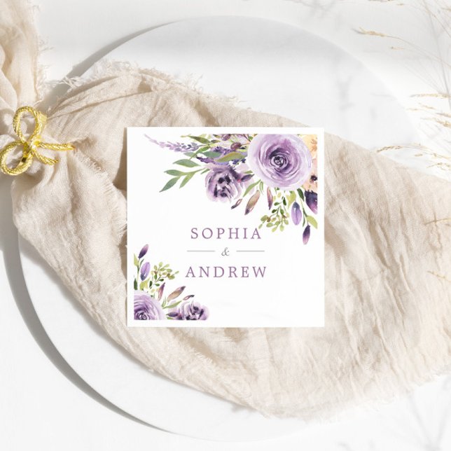 Servilleta De Papel Elegante Rosa morado Flores Boda Napkins (Subido por el creador)
