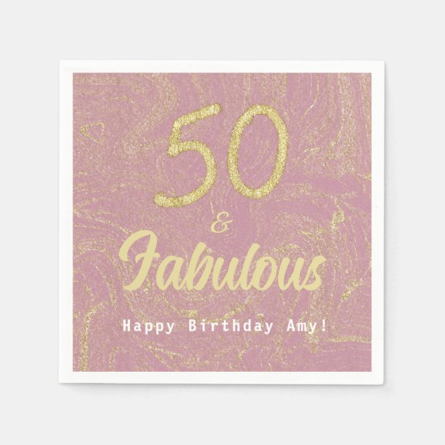 Servilleta De Papel Elegante Rosa Oro 50 y fabuloso cumpleaños 50 (Anverso)