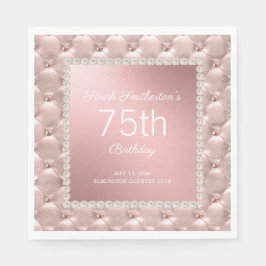 Servilleta De Papel Elegante Rosa Oro Rosa Bordado Perlas 75 Cumpleaño