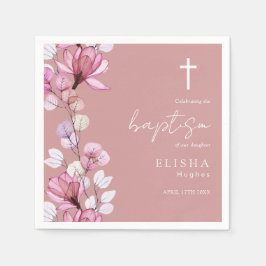 Servilleta De Papel Elegante Rosa Polvoriento Floral Bautizo