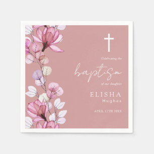 Servilleta De Papel Elegante Rosa Polvoriento Floral Bautizo