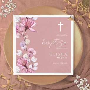 Servilleta De Papel Elegante Rosa Polvoriento Floral Bautizo