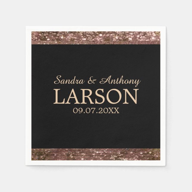 Servilleta De Papel Elegante Rosa Purpurina de oro Boda Napkin (Anverso)