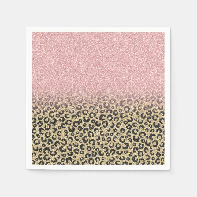 Servilleta De Papel Elegante Rosa Purpurina dorado Leopardo negro (Anverso)