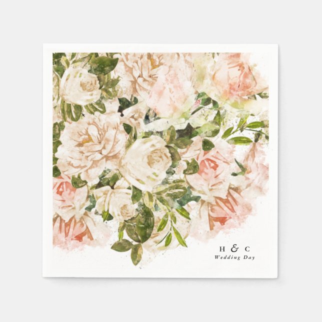 Servilleta De Papel Elegante Rosa Romance Boda Table Napkins (Anverso)