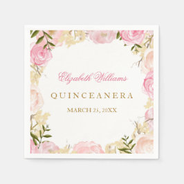 Servilleta De Papel Elegante Rosa Rosa Quinceanera Napkin