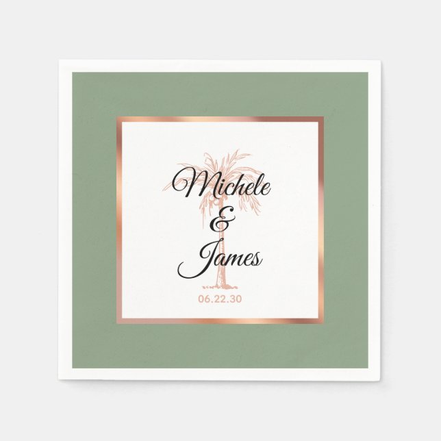 Servilleta De Papel Elegante Rosa Sage Palm Tree Tropical Boda (Anverso)