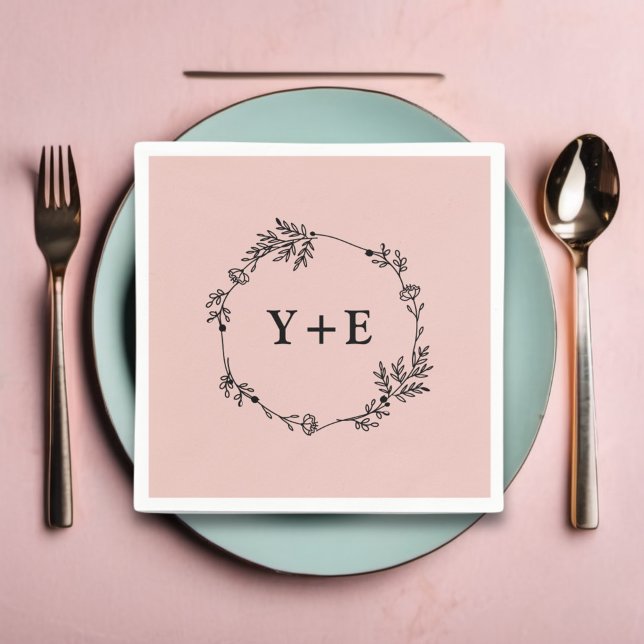 Servilleta De Papel Elegante Rosa simple Boda Monogramado de oro (Subido por el creador)