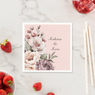 Servilleta De Papel Elegante Rosa suave Maroon Floral Diseño