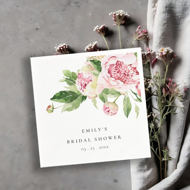 Servilleta De Papel Elegante Rosa Verde Peonía Floral Bridal Shower (Subido por el creador)