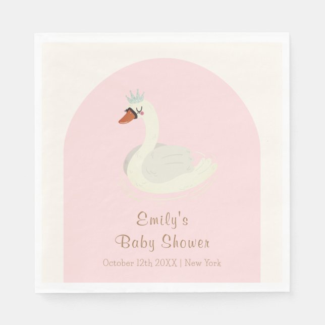 Servilleta De Papel Elegante rosado Boho Arch Princess Swan Baby Showe (Anverso)