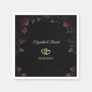 Servilleta De Papel Elegante Rosas oscuros de Borgoña Boda negro