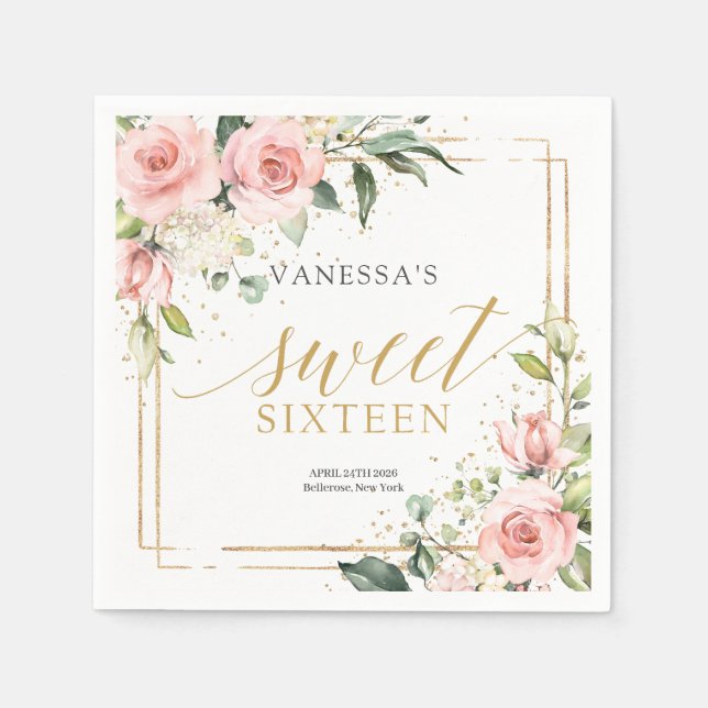 Servilleta De Papel Elegante rosas rosas rosas rosas rosa eucalipto or (Anverso)