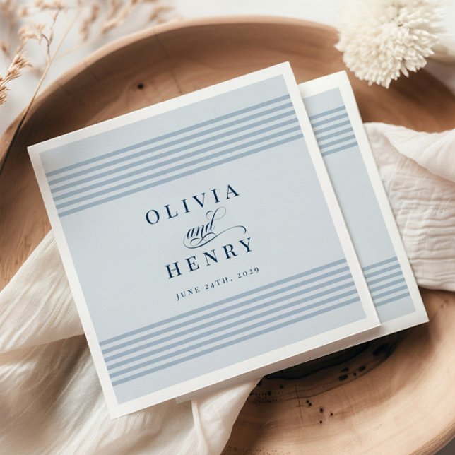 Servilleta De Papel Elegante Rótulo Boda de la franja azul costera cos (Subido por el creador)