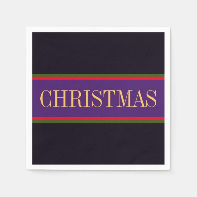 Servilleta De Papel Elegante Royal Purple Black NAVIDADES Stripes (Anverso)