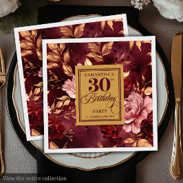 Servilleta De Papel Elegante Rubor Burgundy Gold 30 Napkins