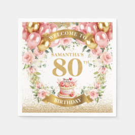 Servilleta De Papel Elegante Rubor Floral 80th Birthday Party Napkins