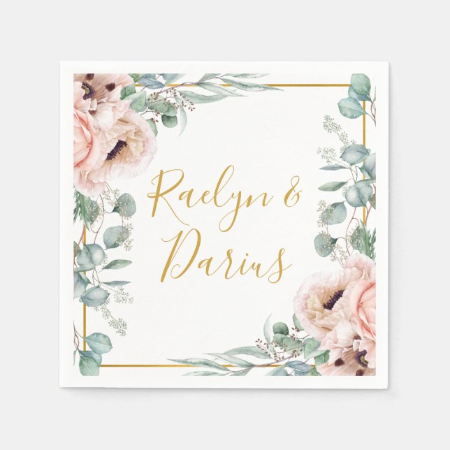 Servilleta De Papel Elegante Rubor Floral | Boda Napkins (Anverso)