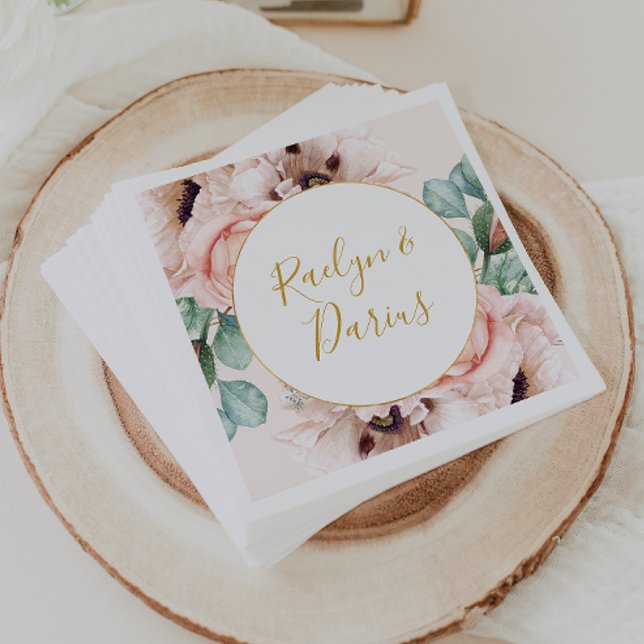Servilleta De Papel Elegante Rubor Floral Garden | Boda Pastel (Subido por el creador)