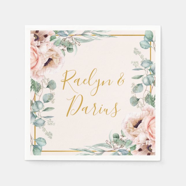 Servilleta De Papel Elegante Rubor Floral | Napkins Boda Pastel (Anverso)