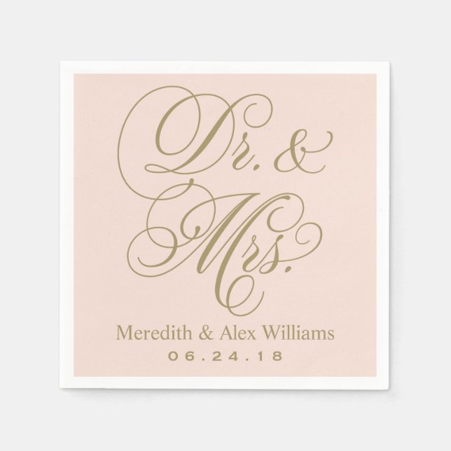 Servilleta De Papel Elegante Rubor Gold Dr y Mrs Script Monograma (Anverso)