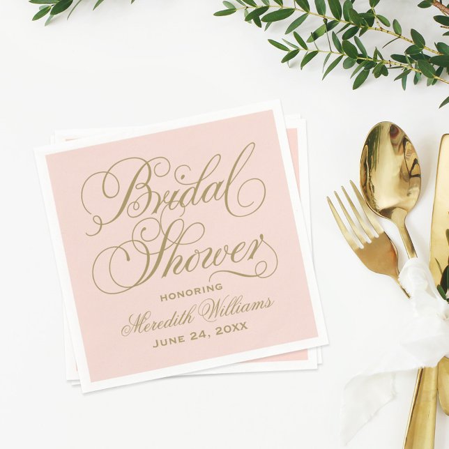 Servilleta De Papel Elegante Rubor Gold Script Boda Bridal Shower (Subido por el creador)