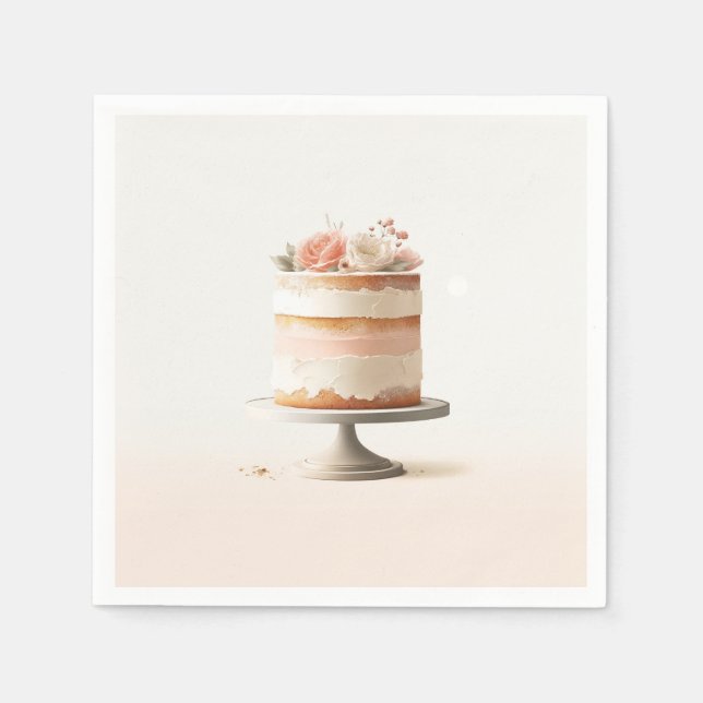 Servilleta De Papel Elegante Rubor Peach Floral Cake Bridal Shower (Anverso)