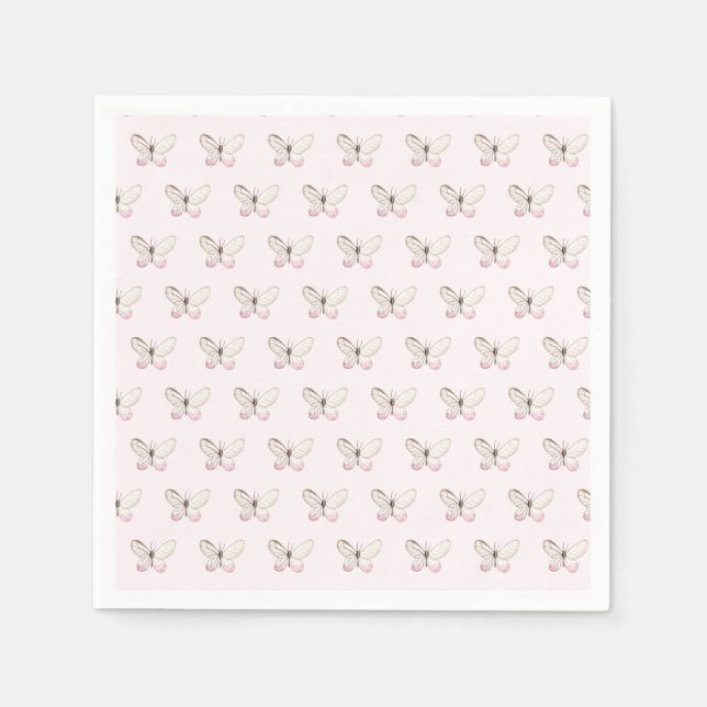 Servilleta De Papel Elegante Rubor Pink Butterfly Pattern Napkins (Anverso)