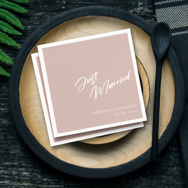 Servilleta De Papel Elegante Rubor Pink Just Married Custom Wedding (Simple Just Married Elegant Rose Custom Wedding  Napkins )