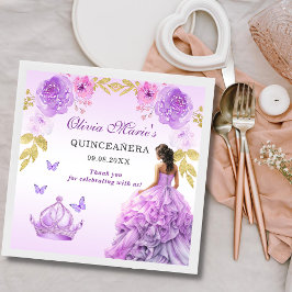 Servilleta De Papel Elegante Rubor Purple Floral Quinceañera Cumpleaño