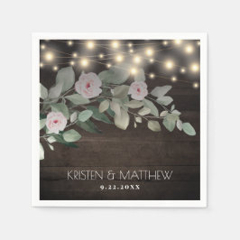 Servilleta De Papel Elegante Rústica Madera Ilumina Boho Greenery Boda