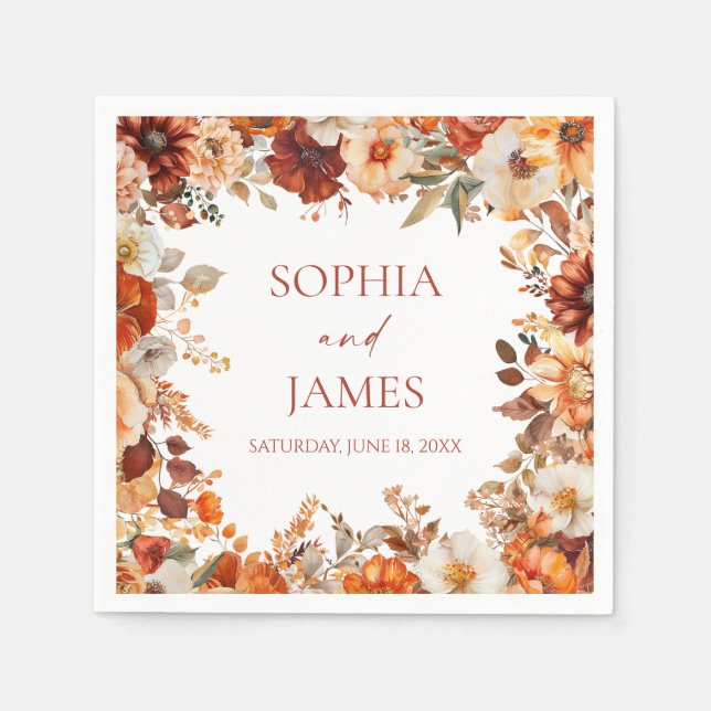 Servilleta De Papel Elegante Rústico Otoño Floral Boda (Anverso)