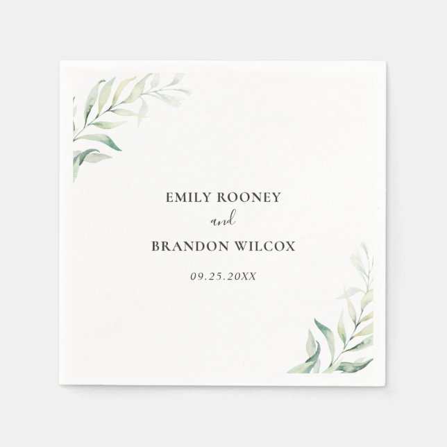 Servilleta De Papel Elegante Sage Eucalyptus Greenery Boda (Anverso)