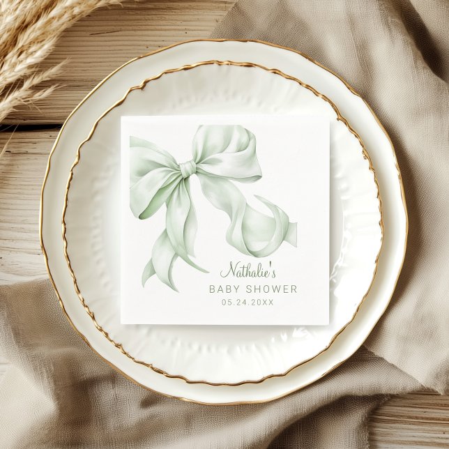 Servilleta De Papel Elegante Sage Green Bow Baby Shower (Subido por el creador)