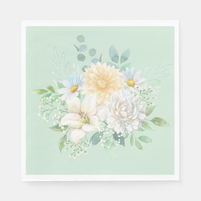 Servilleta De Papel Elegante Sage Green Pastel Floral (Anverso)