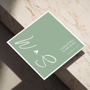 Servilleta De Papel Elegante Sage Green Personalizado Iniciales Ropa B
