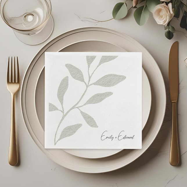 Servilleta De Papel Elegante Sage Greenery Boda Nombre Personalizado (Subido por el creador)