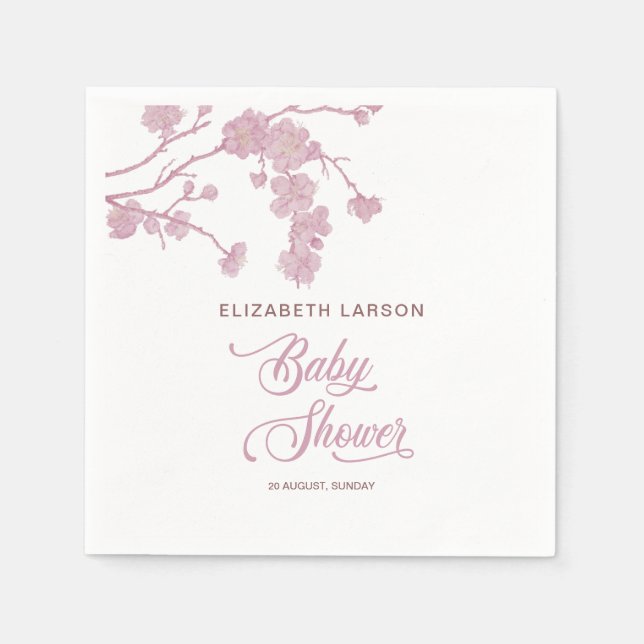 Servilleta De Papel Elegante Sakura cerezos florece Baby Shower White (Anverso)