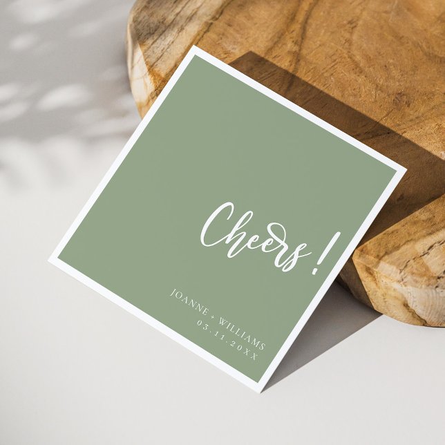 Servilleta De Papel Elegante saludo a mano: Boda verde sabio (Personalized Elegant Hand-Lettered Cheers: Sage Green Wedding Napkins)