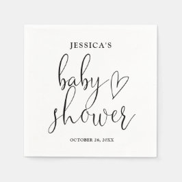 Servilleta De Papel Elegante Script Baby Shower Blanco Y Negro