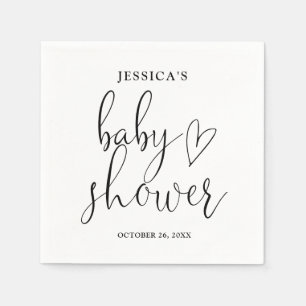 Servilleta De Papel Elegante Script Baby Shower Blanco Y Negro