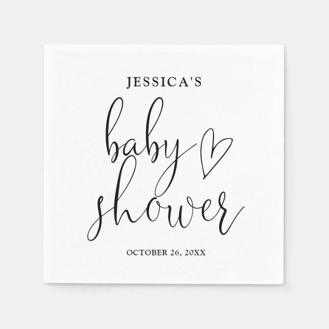 Servilleta De Papel Elegante Script Baby Shower Blanco Y Negro (Anverso)
