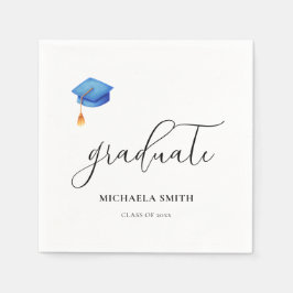 Servilleta De Papel Elegante Script Blue Graduate Cap Graduation Party