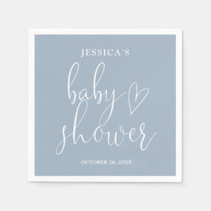 Servilleta De Papel Elegante Script Dusty Blue Baby Shower