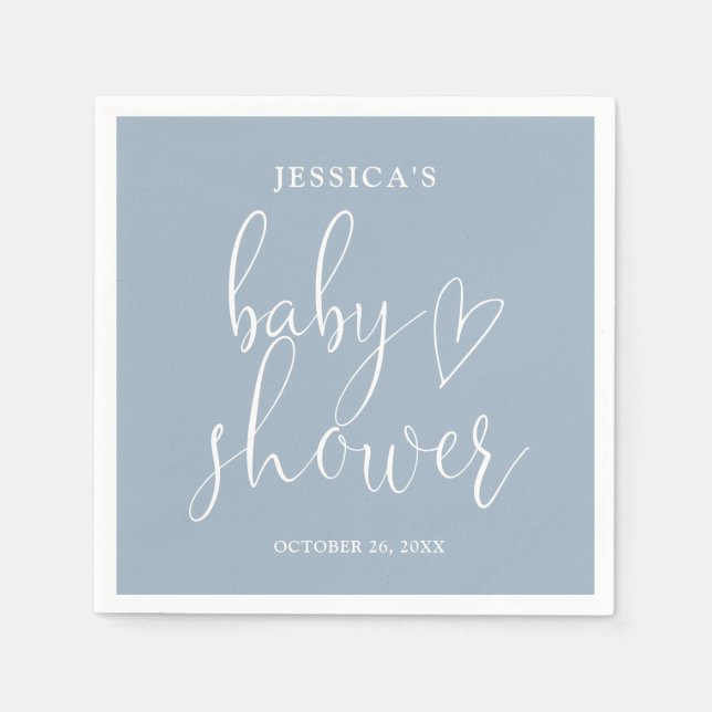 Servilleta De Papel Elegante Script Dusty Blue Baby Shower (Anverso)