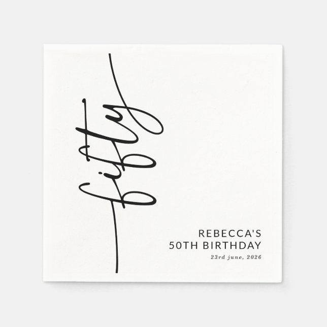 Servilleta De Papel Elegante Script Fifty Cumpleaños 50 (Anverso)