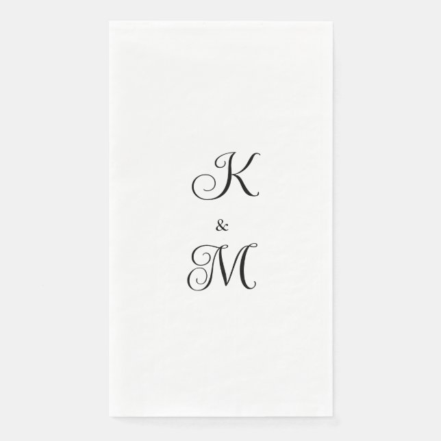 Servilleta De Papel Elegante Script Iniciales Boda Blanco (Anverso)